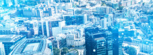 Ariel view of london cityscape digital map indicating connectivity form background image